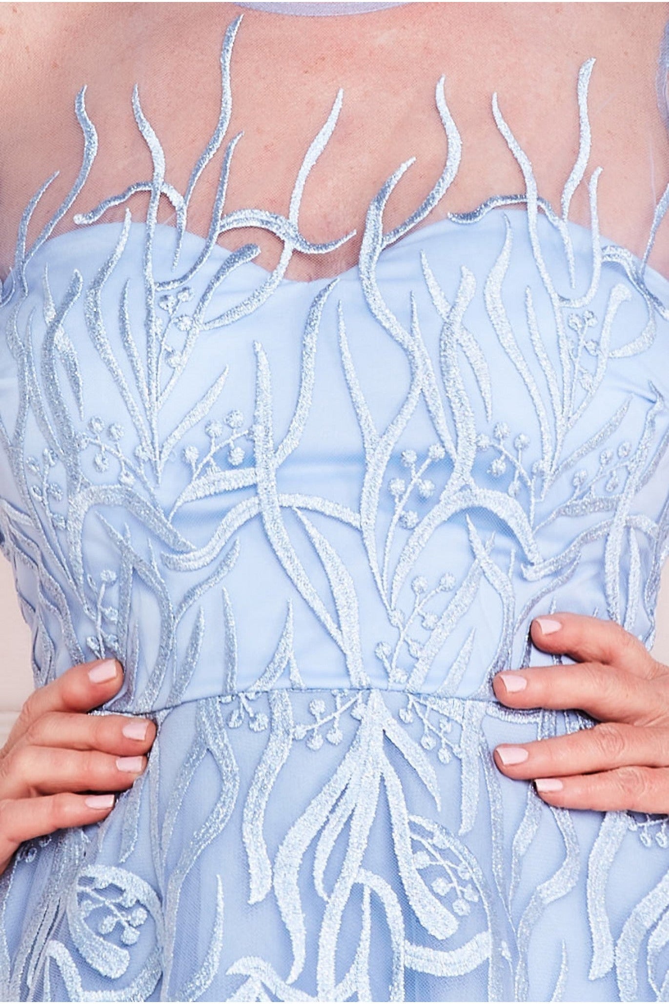 Goddiva Embroidered Bodice A Line Midi - Powder Blue