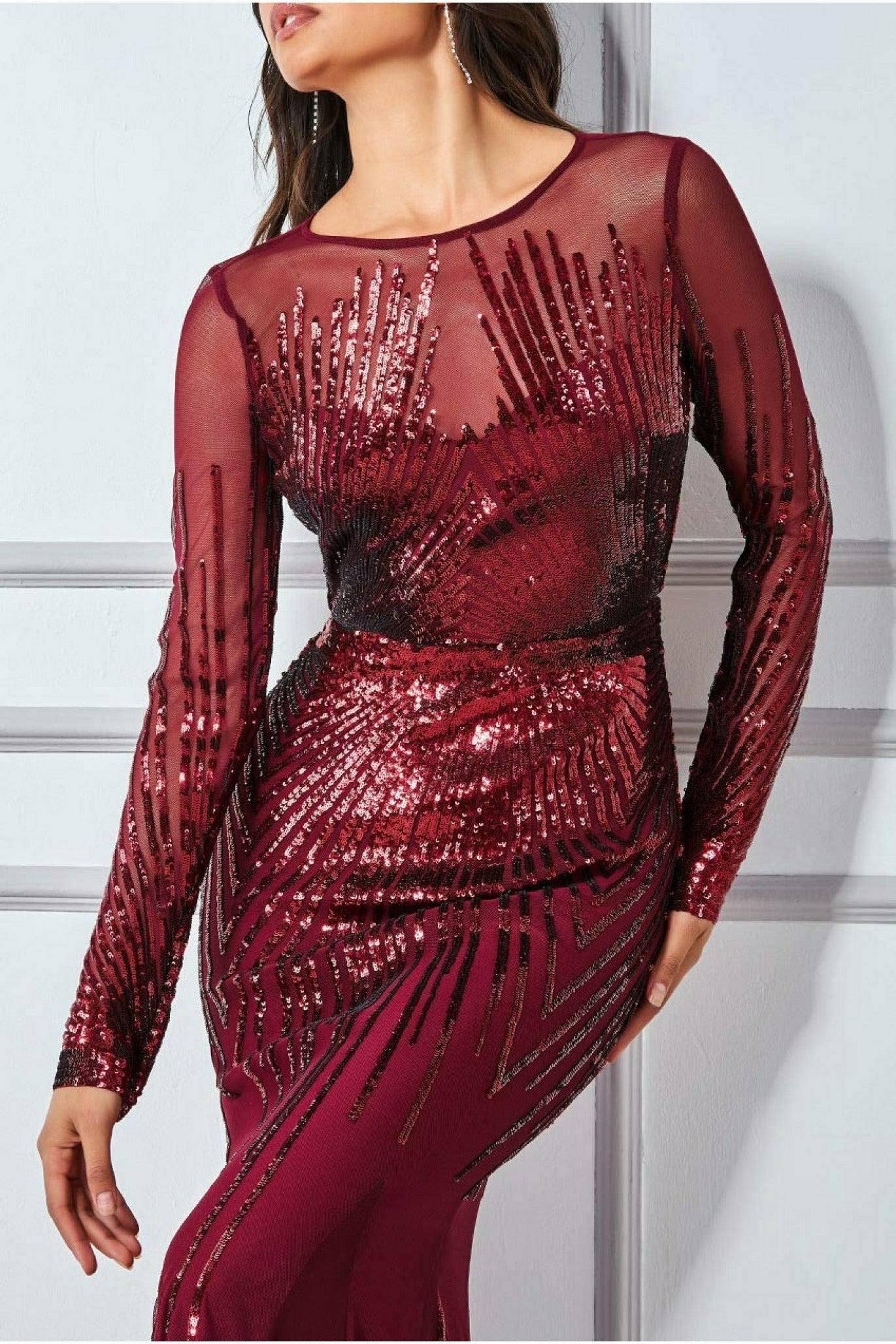 Goddiva Shooting Star Sequin Maxi Dress - Wine