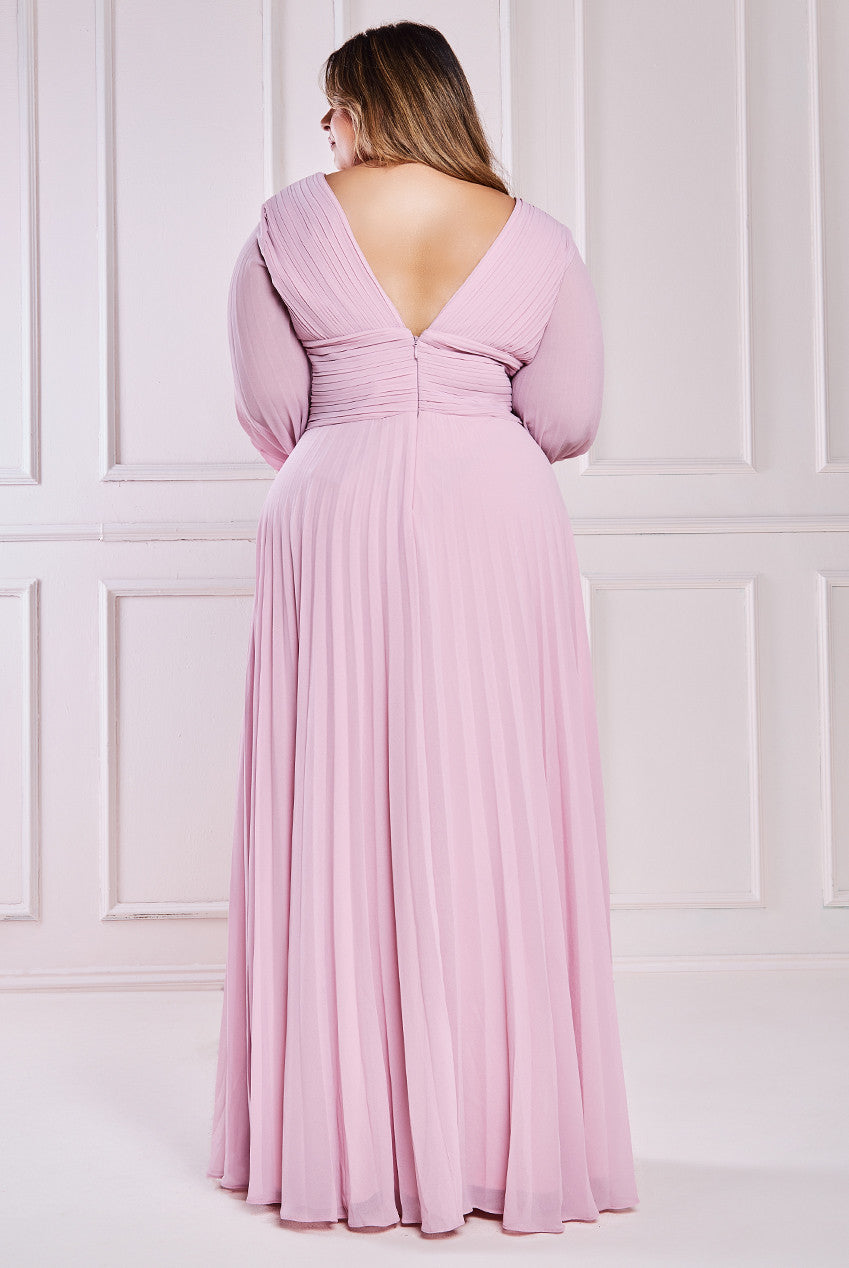 Goddiva Plus Balloon Sleeve Chiffon Maxi Dress - Pink