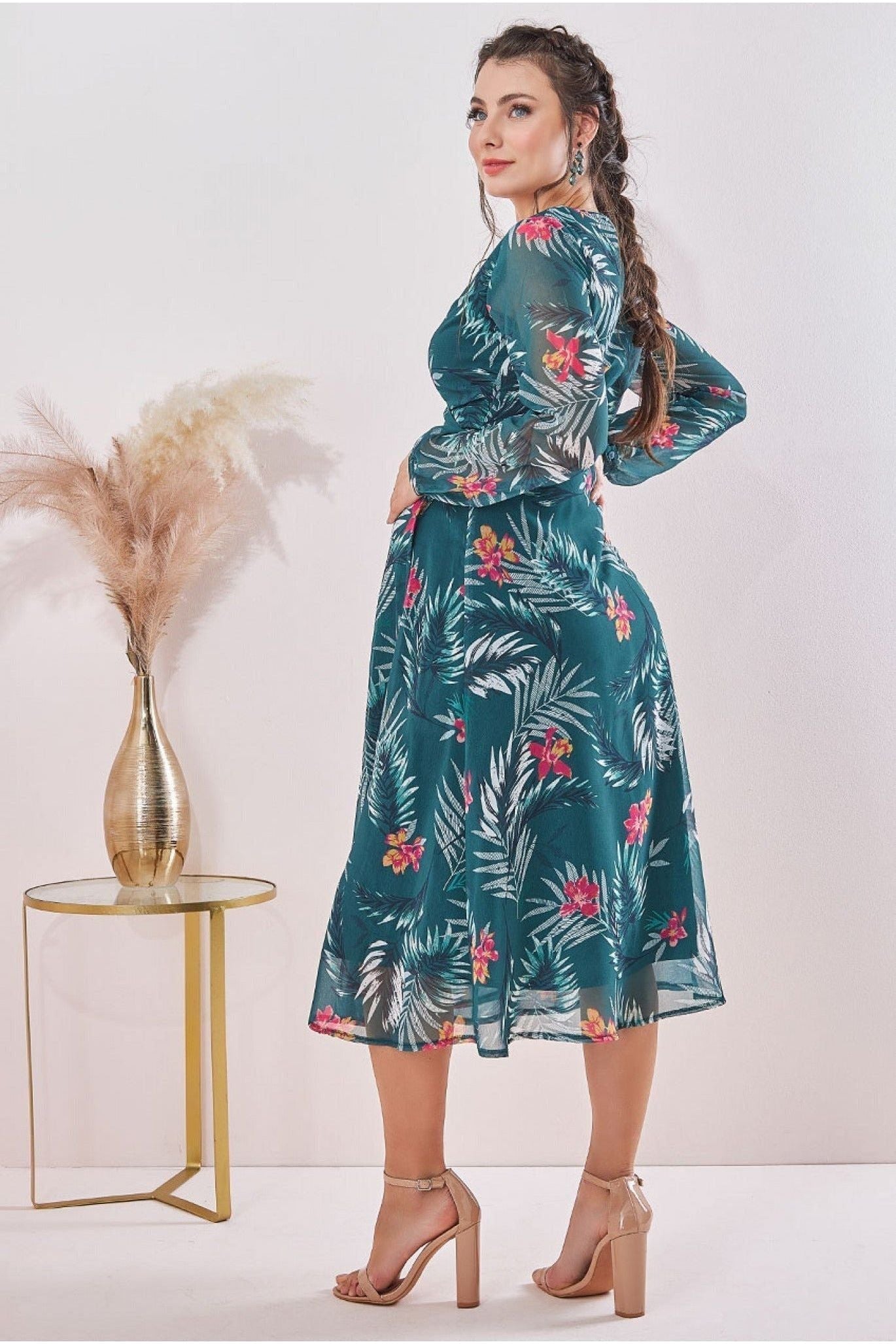 Goddiva Maternity Floral Print Wrap Midi Green