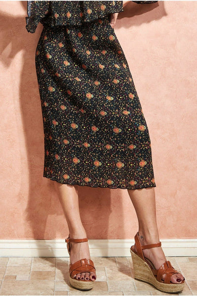 Black - City Goddess Printed Shirred Midi Skirt - Black