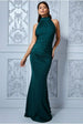 Goddiva Open Back Halter Shimmer Maxi Dress - Emerald Green