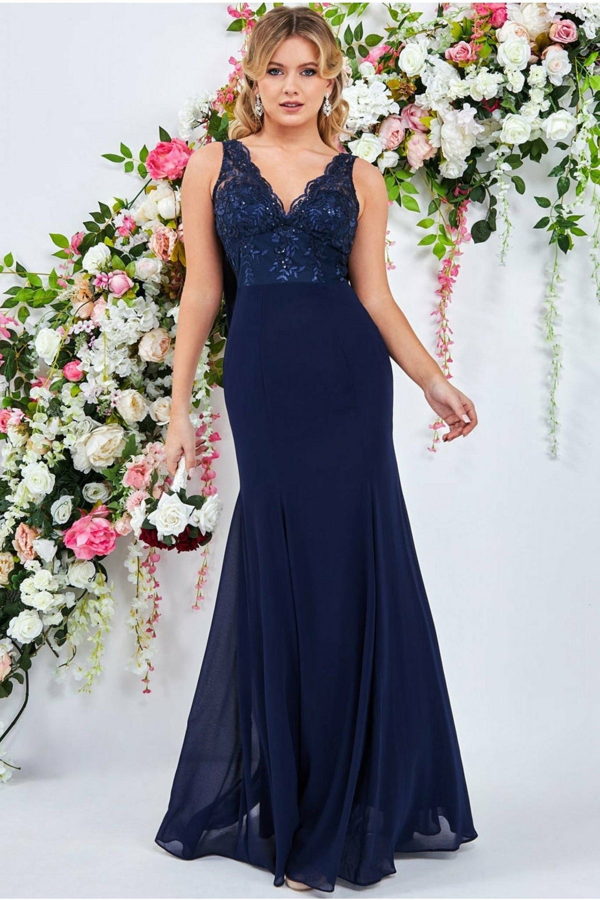 Goddiva Cowl Back Chiffon Maxi - Navy