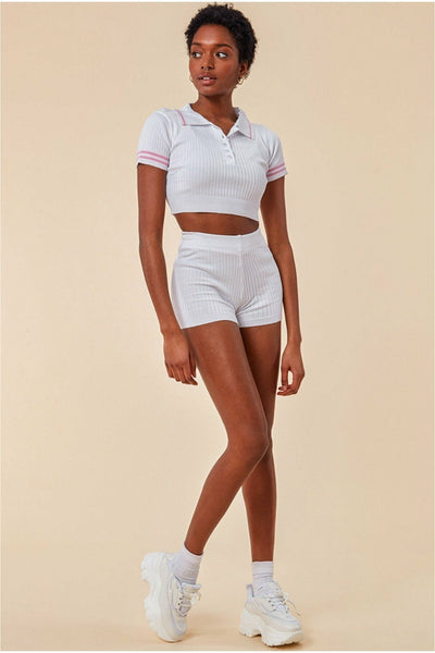 White - Cosmochic Crop Top & Short Loungewear Set - White