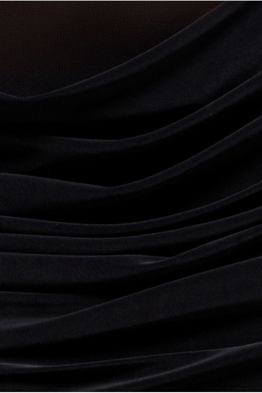 Goddiva Gathered Off The Shoulder Mesh Waist Panel Maxi Dress - Black