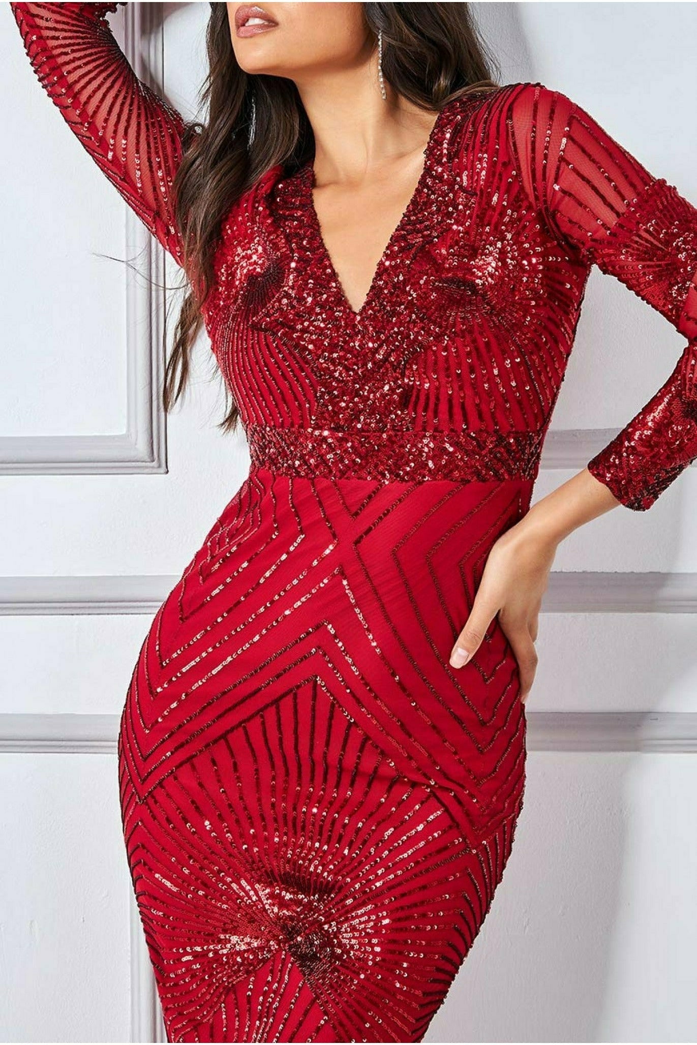 Goddiva Scalloped Hem Starburst Midi Dress - Red