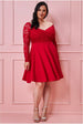 Goddiva Plus Off The Shoulder Lace Skater Dress - Red