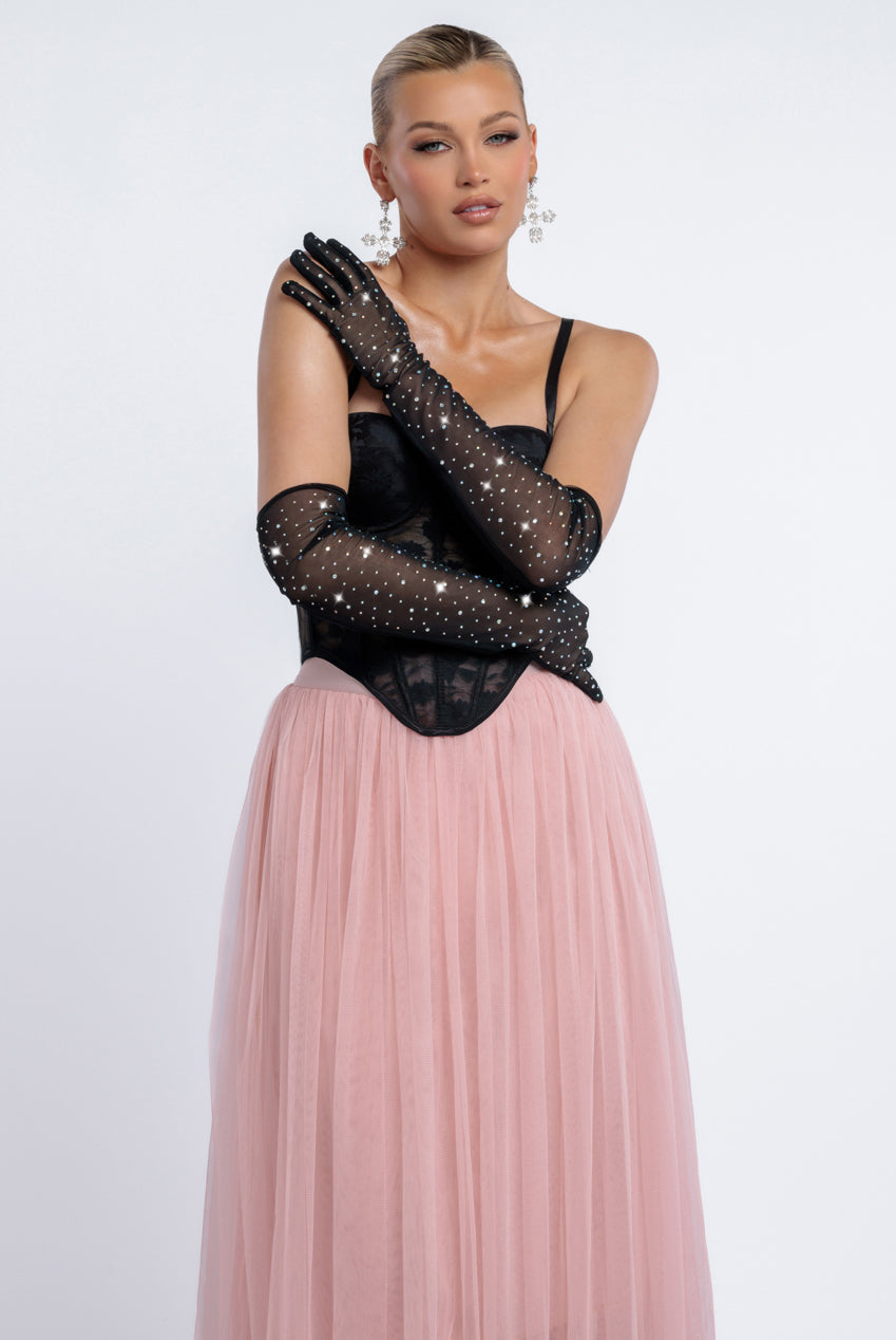 Goddiva Diamante Embellished Mesh Gloves