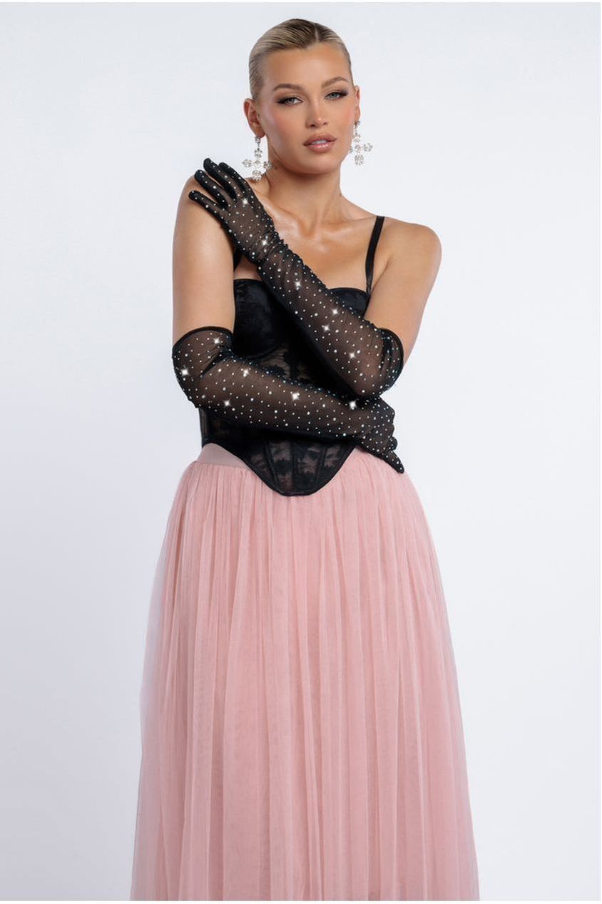Goddiva Diamante Embellished Mesh Gloves