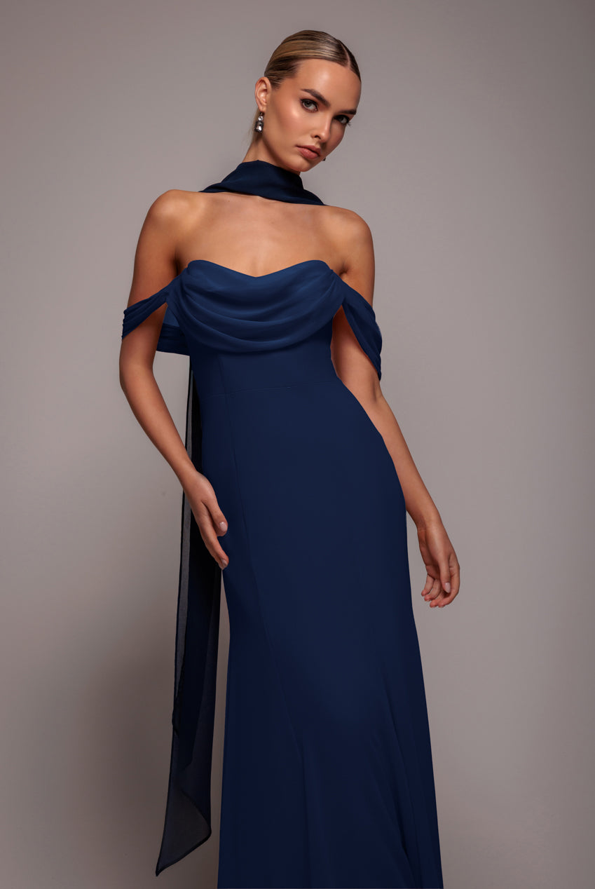 Goddiva Chiffon Scarf - Navy Blue