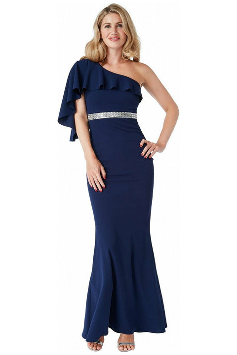 Goddiva Off The Shoulder Flair Maxi Dress - Navy