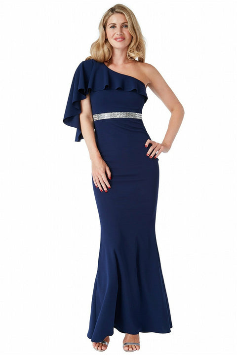 Goddiva Off The Shoulder Flair Maxi Dress - Navy