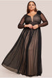 Goddiva Plus Corsage Dobby Mesh A-Line Maxi Dress - Black