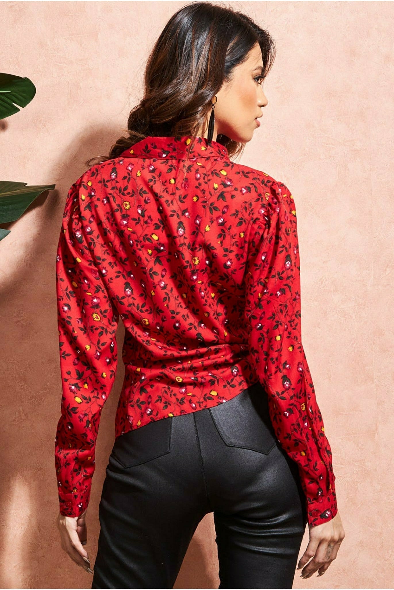 City Goddess Floral Print Shirt - Red