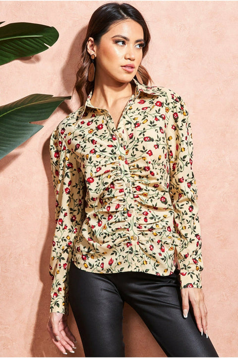 City Goddess Floral Print Shirt - Beige