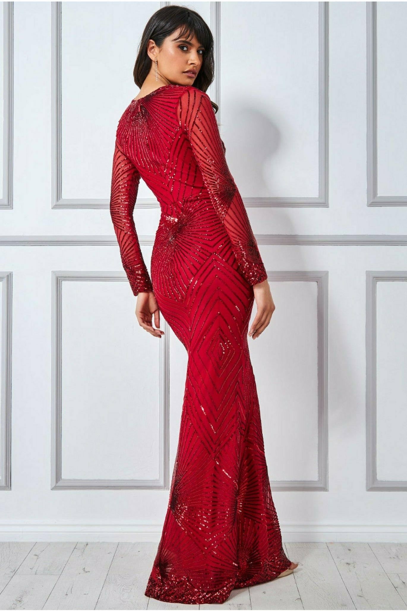 Goddiva Starburst Effect Maxi Dress - Red