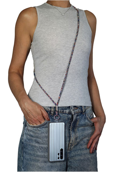 Blue - Goddiva Accessories Embellished Phone Strap - Blue Mix