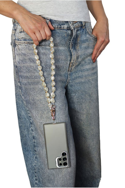 White - Goddiva Accessories Pearl Barok Phone Strap - White