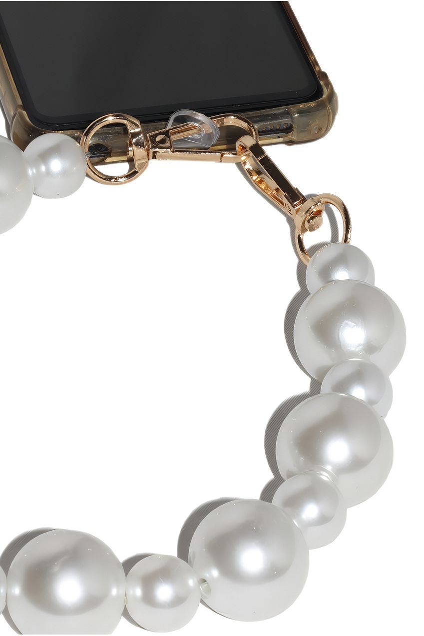 Goddiva Accessories Pearl Phone Strap - White