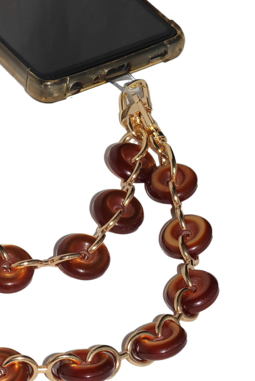 Goddiva Accessories Acrylic Metal Chain Phone Strap - Brown