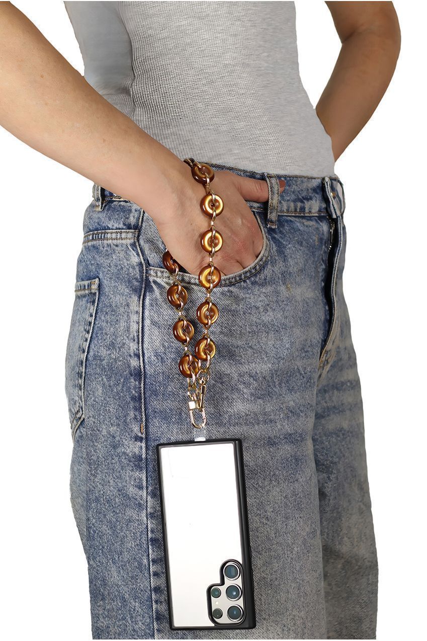 Goddiva Accessories Acrylic Metal Chain Phone Strap - Brown