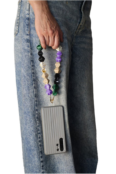 MultiGreen - Goddiva Accessories Acrylic Rhombohedral Crystal Phone Strap - Multicolour Green
