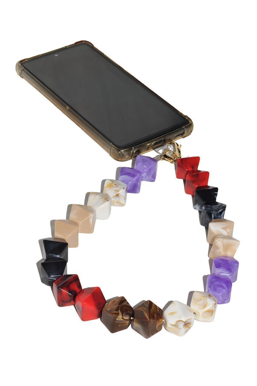 Goddiva Accessories Acrylic Rhombohedral Crystal Phone Strap - Multicolour Red