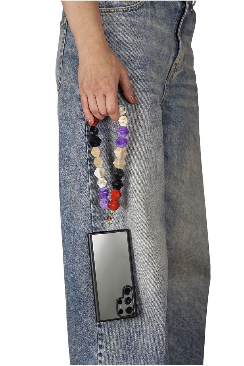 Goddiva Accessories Acrylic Rhombohedral Crystal Phone Strap - Multicolour Red