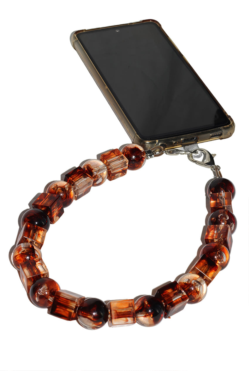 Goddiva Accessories Square & Ball Style Acrylic Phone Strap - Brown & Yellow