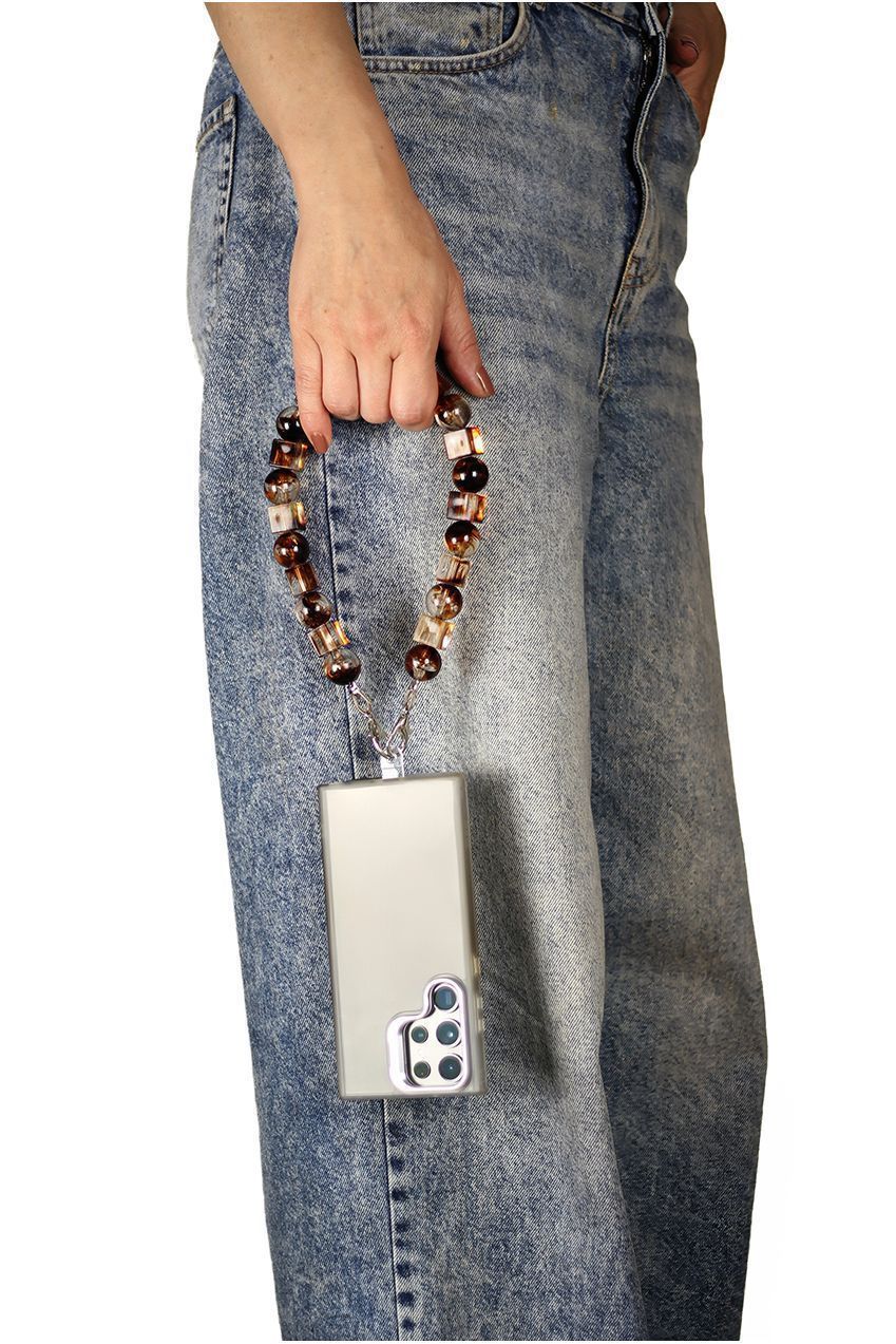 Goddiva Accessories Square & Ball Style Acrylic Phone Strap - Brown & Yellow