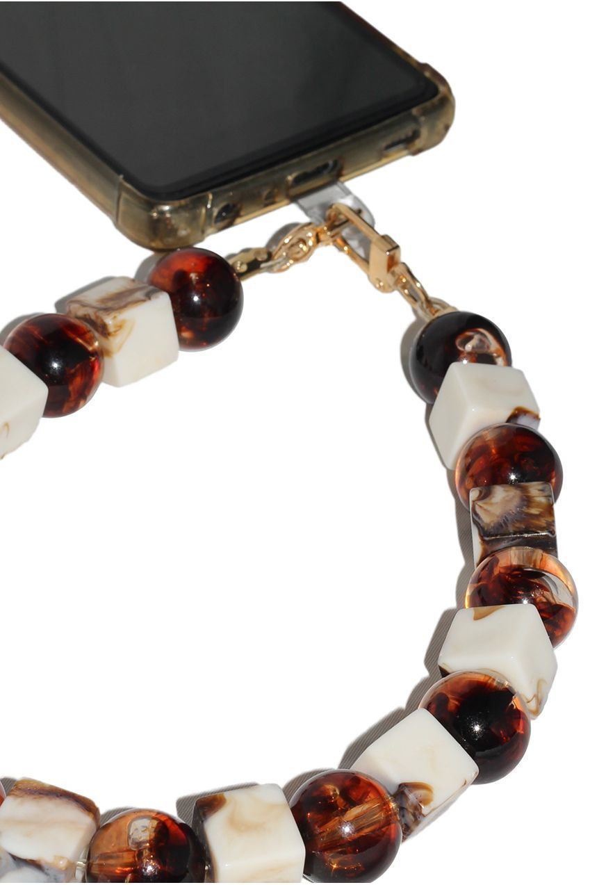 Goddiva Accessories Square & Ball Style Acrylic Phone Strap - White & Brown
