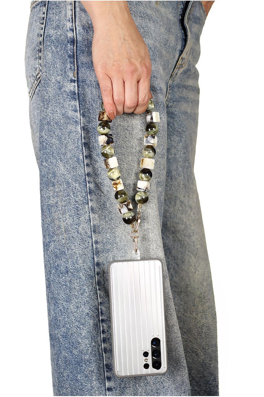 Goddiva Accessories Square & Ball Style Acrylic Phone Strap - Green & White