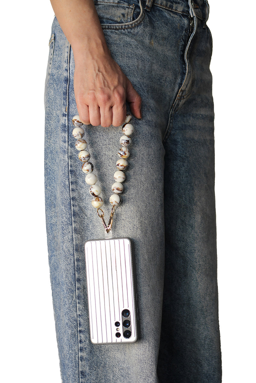 Goddiva Accessories Acrylic Ball Phone Strap - White Marble