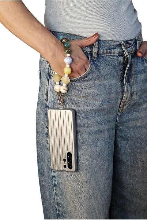 Goddiva Accessories Acrylic Rhombohedral Crystal & Ball Phone Strap - Multicolour