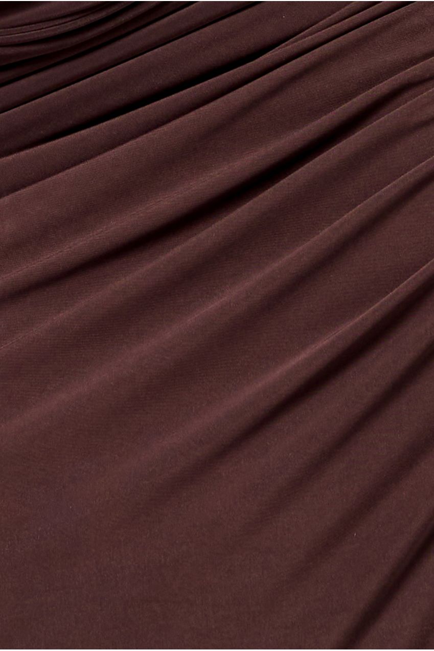 Goddiva Gathered Cowl Asymmetric Mesh And Soft Touch Maxi Dress - Brown