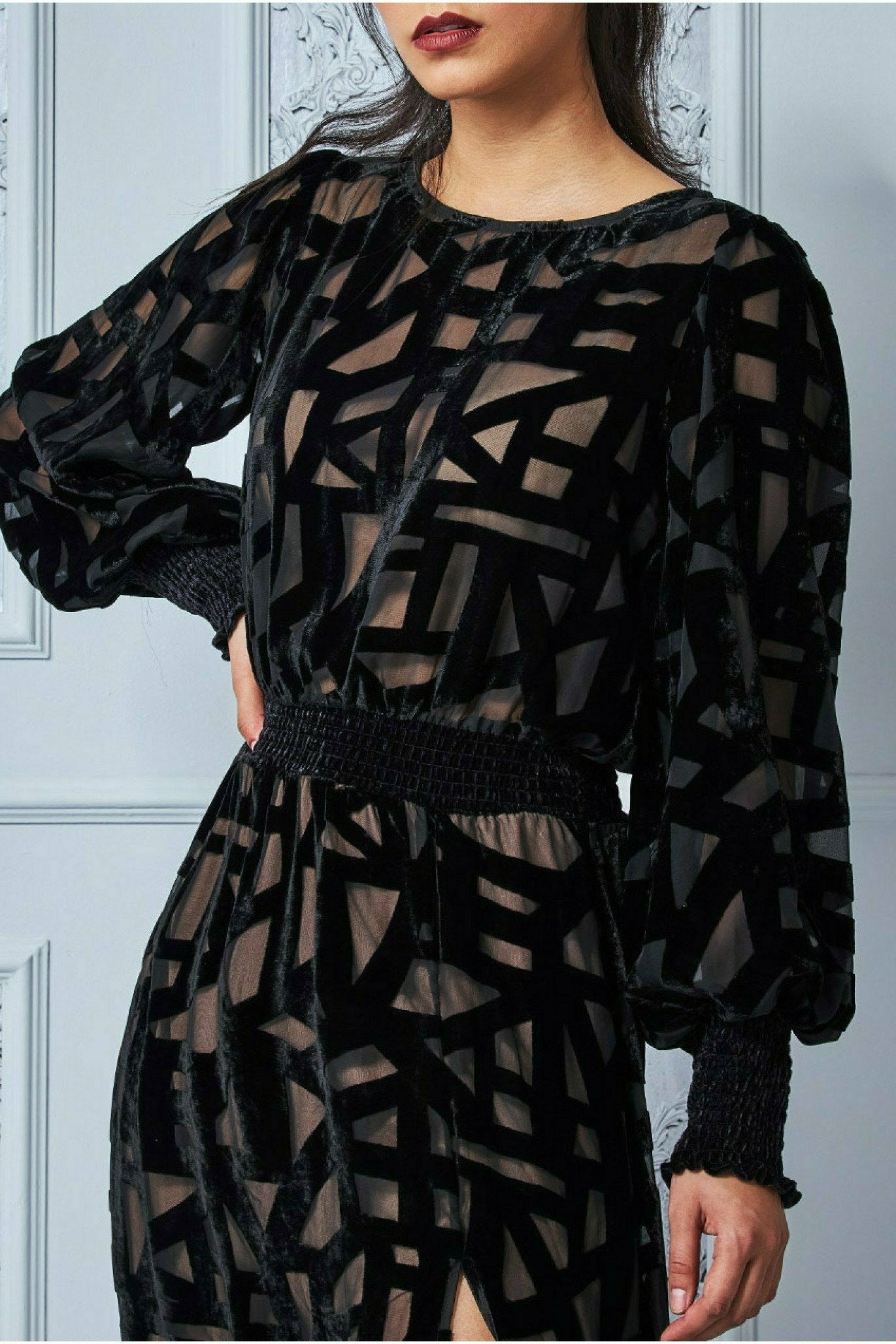 Goddiva Burnout Velvet Maxi Dress - Black