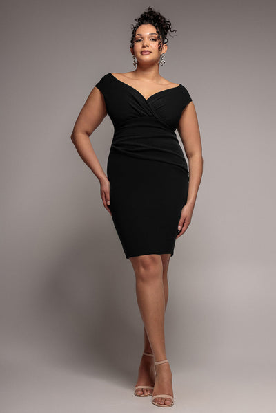 Goddiva Plus Bardot Pleated Midi Dress - Black