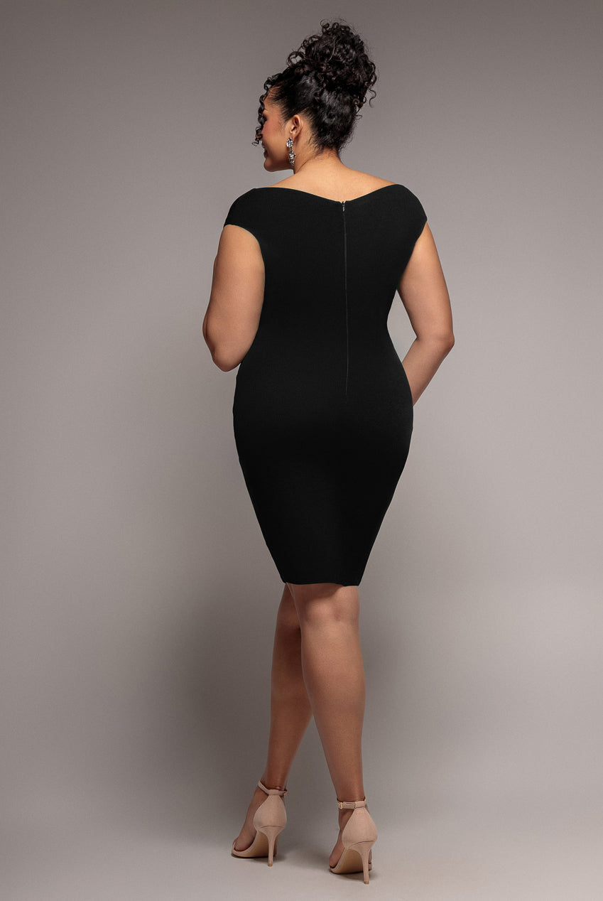 Goddiva Plus Bardot Pleated Midi Dress - Black