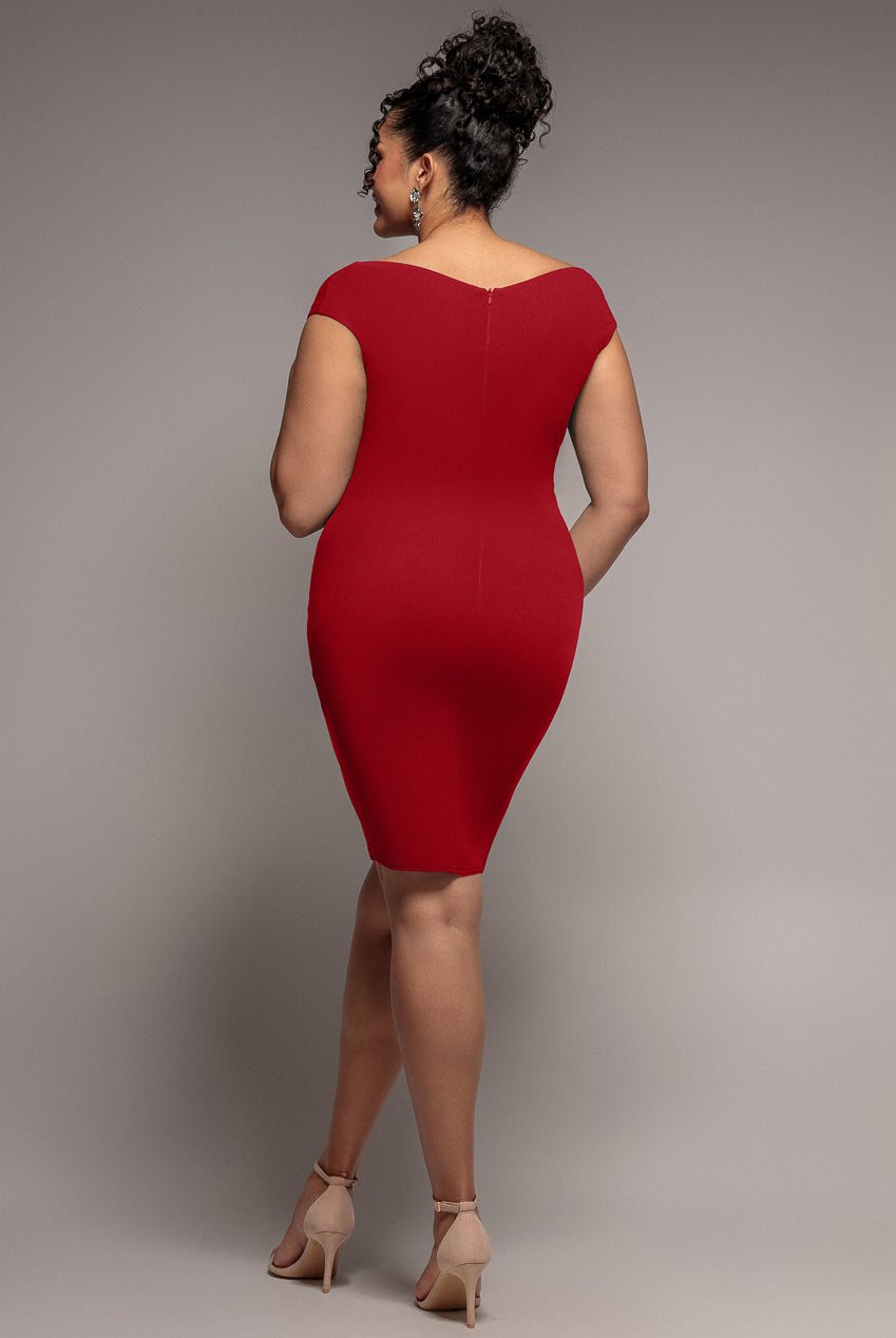 Goddiva Plus Bardot Pleated Midi Dress - Red