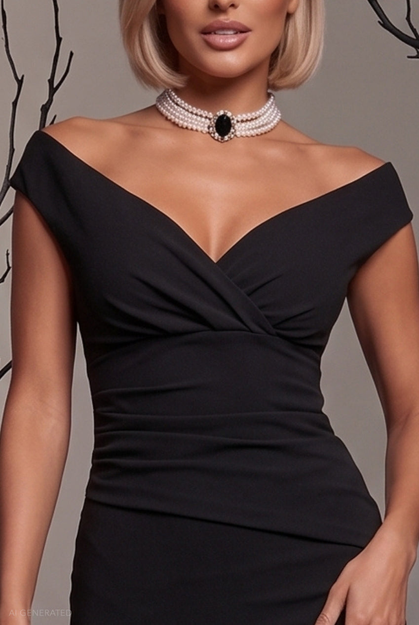 Goddiva Bardot Bodycon Midi The Revenge Dress Halloween Costume - Black