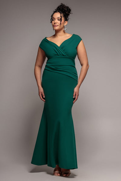 Goddiva Plus Bardot Pleated Maxi Dress - Emerald