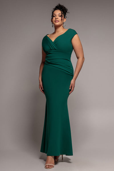 Goddiva Plus Bardot Pleated Maxi Dress