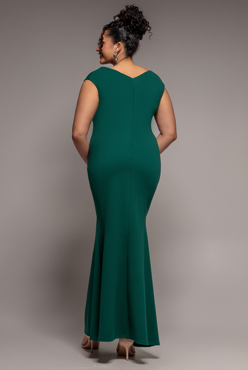 Goddiva Plus Bardot Pleated Maxi Dress - Emerald
