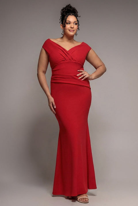 Goddiva Plus Bardot Pleated Maxi Dress - Red