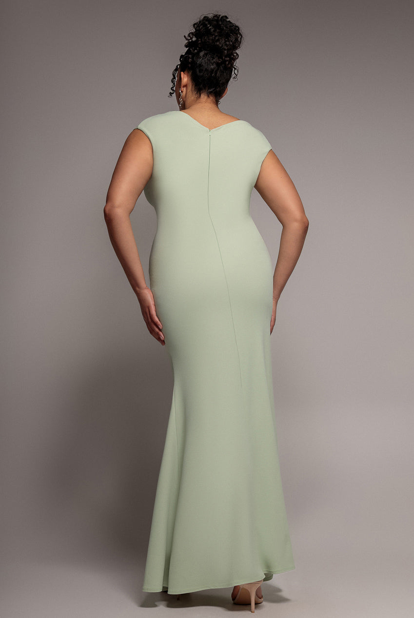 Goddiva Plus Bardot Pleated Maxi Dress - Sage Green