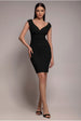 Goddiva Bardot Pleated Midi Dress - Black