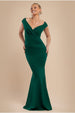 Goddiva Bardot Pleated Maxi Dress - EmeraldGreen