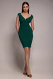 Goddiva Bardot Pleated Midi Dress - Emerald Green