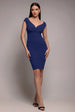 Goddiva Bardot Pleated Midi Dress - Navy Blue