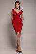 Goddiva Bardot Pleated Midi Dress - Red